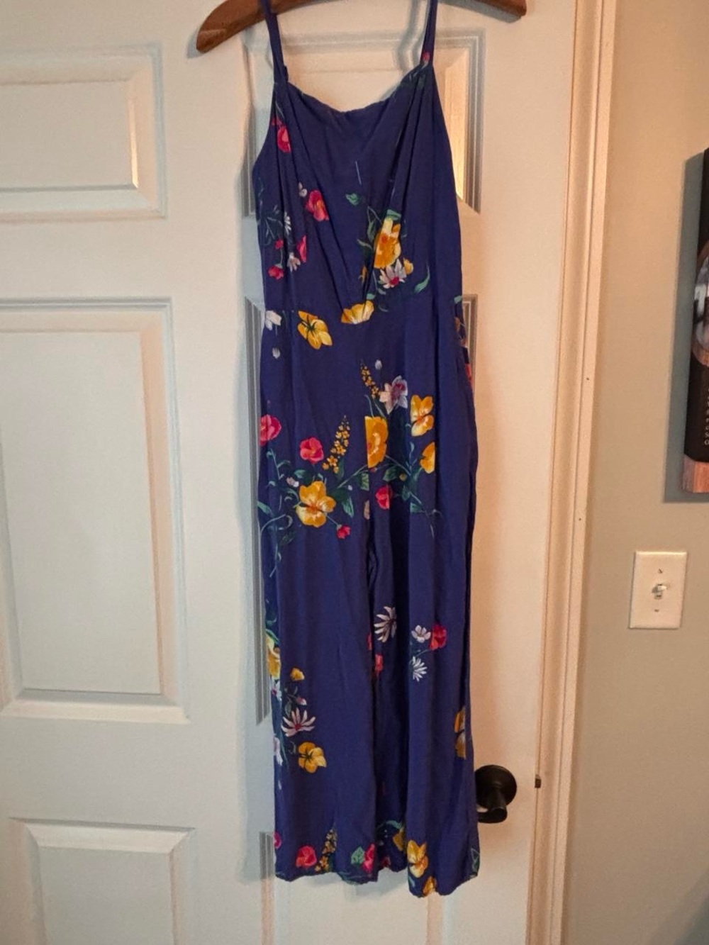 Old Navy Royal Blue Floral Spaghetti-Strap Jumpsuit